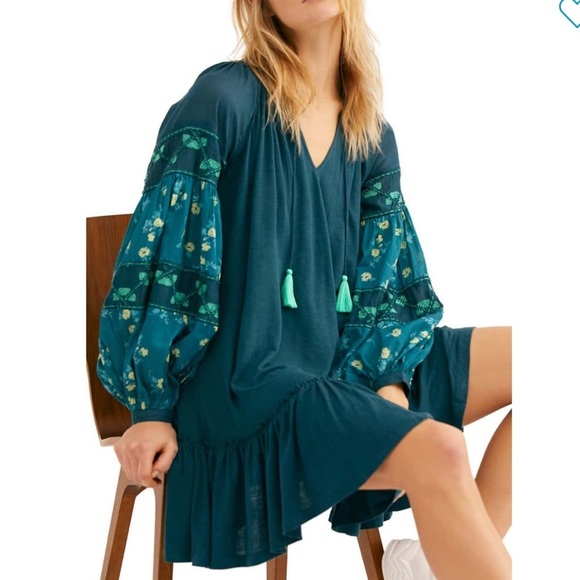 💕x4HP💕Free People mix it up tunic teal dress - Picture 3 of 13